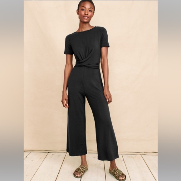Garnet Hill Twist Front Jumpsuit Size Large Black Like New - Picture 1 of 10